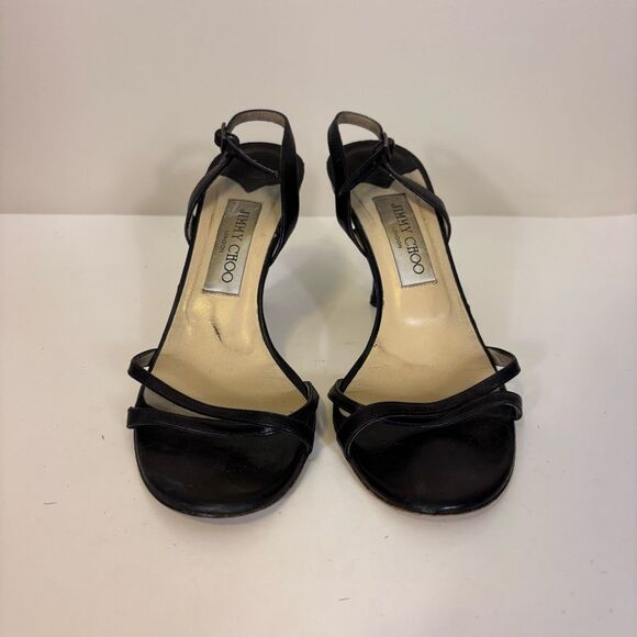 Jimmy Choo Black Leather High Heels with Ankle Strap US 7.5 - Picture 6 of 9